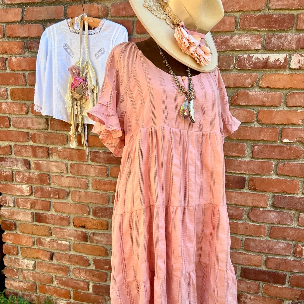 Effortless Blush Pink Flutter Sleeve Cotton Dress With POCKETS NWOT